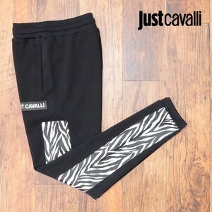 1円/Just cavalli/XXSサイズ/ジョガー パンツ スウェット快適 ゼブラ柄サイドライン ちょいワル 新品/黒/ブラック/id158/