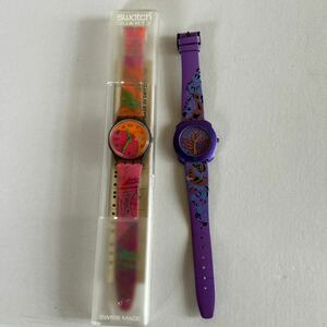 動作未確認の為ジャンク扱い　計2本　まとめ　腕時計 スウォッチ SWATCH SWISS スイス Swatch ピンク　紫　 【KAMI1-122007】