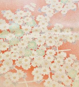 ◆琳花◆ 正絹はぎれ 和ピンクに菊尽くし 綸子 美品 37×160 古布 着物はぎれ お人形 髪飾り テディベアに クッション インテリア 