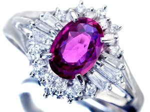 1円～【ジュエリー極】良質ピンキッシュレッドカラー！良質天然ルビー0.73ct＆ダイヤモンド0.22ct 高級Pt900リング w4734vr【送料無料】