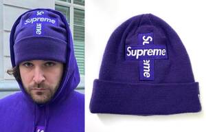 【美品】Supreme シュプリーム NEW ERA cross box logo beanie クロス ボックスロゴ ビーニー パープル 紫 ニットキャップ ニット帽 LA2663