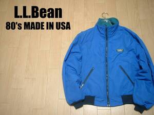 80sビンテージUSA製L.L.BeanナイロンxフリースWARM-UP JACKETウォームアップジャケット米国製SエルエルビーンMADE IN USAシェルドシンチラ