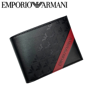 EMPORIO ARMANI 二つ折り財布 ブランド エンポリオアルマーニ 小銭入れあり レッドバンド ブラック y4r165-yq12v-80681