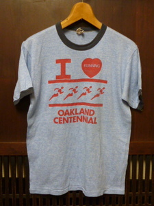 USA古着　70s 80s リンガー Tシャツ Russell 霜降り 青 OAKLAND ラッセル 半袖 アメリカ製