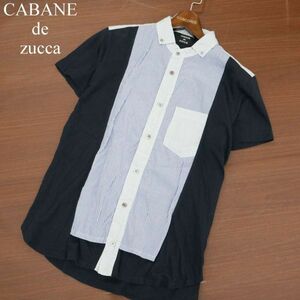 CABANE de zucca カバンド ズッカ 春夏 ストライプ切替★ 半袖 デザイン シャツ Sz.M　メンズ ネイビー　A3T08531_7#A