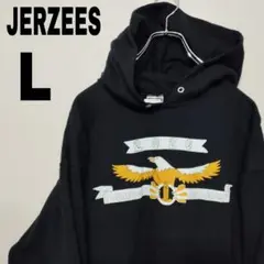 usa古着 jerzees パーカー　L ブラック　ワシ　アニマル