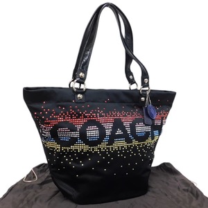 1円 ■ 極美品 コーチ トートバッグ F17144 ブラック系 ナイロン×レザー お洒落 COACH ■E.Bmo.zE-05