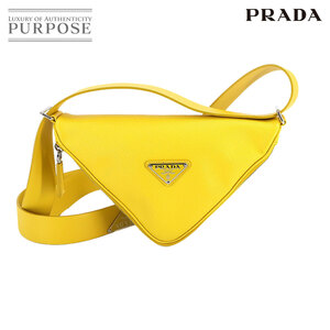 未使用 展示品 プラダ PRADA トライアングル ショルダー バッグ サフィアーノレザー ソール イエロー 2VL039 シルバー 金具 90237591