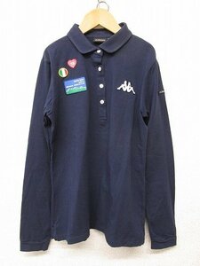 k5180：カッパKappa GOLFレディース長袖ポロシャツLグラフィックロゴ長袖ストレッチポロシャツ紺ゴルフウェア：35