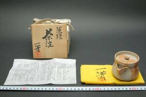 5832 新品未使用 常滑焼 茶注 宝瓶 急須 八木一菁 一青 上品 白泥 藻掛け 栞 黄布 共箱 