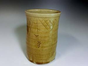 花瓶■掛け花生け 黄瀬戸 花唐草 筒花器 骨董品 古美術■