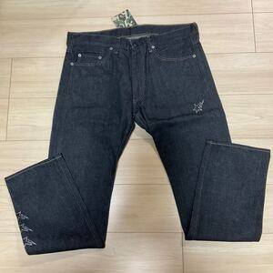 新品未着用 アベイシングエイプ A BATHING APE スワロフスキー製スタークリスタルデニムパンツ　CRYSTAL DENIM PANTS サイズL 日本製　