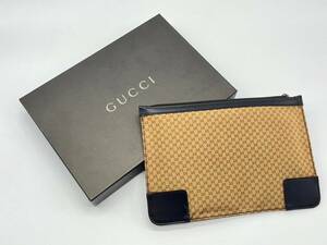 【ほぼ未使用】GUCCI グッチ 150415 ポーチ 小物入れ クラッチバッグ GG柄 GGキャンバス レザー ロゴ キャメル