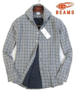 A土01709新品▼ ビームス BEAMS ネルシャツ 長袖シャツ コットンフランネル素材 【 L 】 秋冬 チェックシャツ ダブルフェイス グレー系