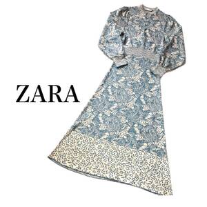 ZARA ザラ ジャガード ロング ワンピース ロング ワンピース マキシ丈 JACQUARD KNIT MIDI DRESS w/Long Ballon Sleeve USA Sサイズ 美品 