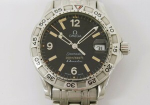 ♪hafn2931-1 501 OMEGA オメガ Seamaster シーマスター 200M 0674/1997 黒文字盤 QZ デイトウォッチ メンズ 腕時計 腕周り約20cm 稼働