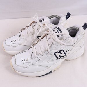 608 ニューバランス 25.5cm/New Balance 白 ホワイト 紺 中古 古着 スニーカー レディース yy4674