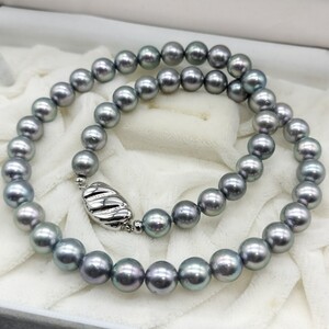 【テリ抜群!!】アコヤ あこや グレー パール ネックレス 8mm〜8.5mm 45cm SILVER 刻印 44.5g 本真珠 akoya pearl jewelry necklace