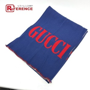 GUCCI グッチ ロゴ マフラー マフラー ブルー レディース【中古】