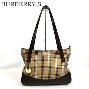 BURBERRY.S バーバリーズ ノバチェック トートバッグ キャンバス×レザー シャドーホース ベージュ×ブラウン ヴィンテージ 中古 手提げ 鞄