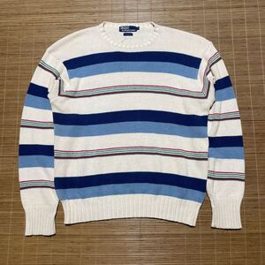 90s Polo by Ralph Lauren ポロ ラルフローレン ボーダー マルチボーダー コットン ニット セーター M ビンテージ オールド