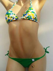 bra42 ◎【新品】訳あり　格安スタート！bikinis brasil ブラジル柄④　Tバック緑　ビキニS◎