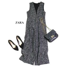 ザラ ZARA WOMAN 大人素敵スタイル☆ バックファスナー ラメツイード オールインワン S