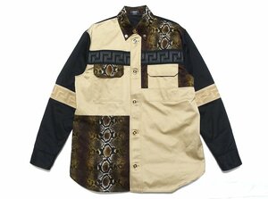 2020年製 極美品 VERSACE ヴェルサーチ メデューサボタン ラ・グレカ×パイソン柄 切替 シャツ ジャケット A88355 メンズ 41 カバーオール