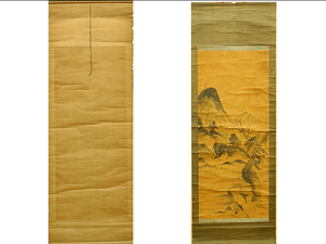 晴崕 山水 掛け軸　掛軸　中古 日本画　紙に墨　 Japanese hanging scroll