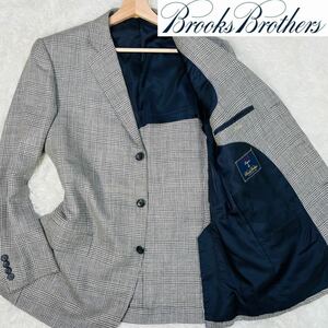 【極美品】極上のシルク&リネン!XL-XXL相当!ブルックスブラザーズBrooks Brothersテーラードジャケットグレンチェック背抜き春夏大きい麻