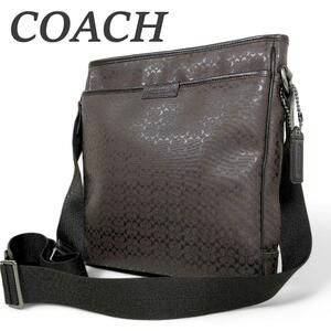 COACH コーチ ショルダーバッグ メンズ メッセンジャーバッグ 大容量 ダークブラウン ミニシグネチャ― PVC クロスボディ 通勤 通学