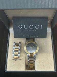 腕時計 GUCCI timepieces 8900M 0020205 メンズ腕時計 黒文字盤 コンビベルト クオーツ 非稼働 箱 コマ付き ジャンク 0005y