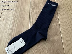 新品サンプル ARTISAN アルチザン ARTISANロゴ ホワイトリブクルーソックス 09ネイビー 25-27cm 54QA02 定価2,750円