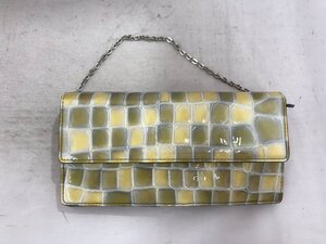 【COCCOLUX】ココリュクス　二つ折り長財布　ブラウンイエロー×カーキ系　クロコダイルエナメルレザー　SY02-F73