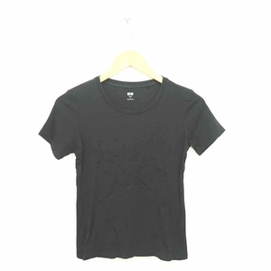 ユニクロ UNIQLO Tシャツ カットソー 丸首 無地 シンプル 綿 コットン 半袖 S 黒 ブラック /TT8 レディース 【ベクトル 古着】