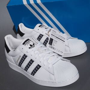 デッド!! US 9 /27cm 新品 2022年 adidas Originals スーパースター 白x黒トレフォルライン 天然皮革