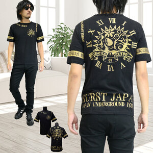 【BURST JAPAN】メキシカンスカルプリント半袖Ｔシャツ【ブラック×ゴールド】【型番70557】新品L