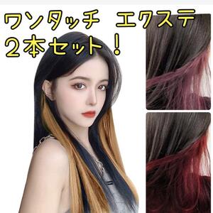 【新品、2本セット】エクステンション イメチェン エクステ ヘアピース ブラウン 簡単 ベッド　コスプレ　ワンタッチ インナーカラー