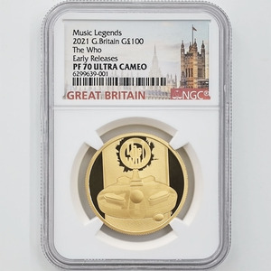 2021 英国 伝説のミュージシャン ザ・フー 100ポンド 金貨 1オンス プルーフ NGC PF 70 UC ER 初鋳版 最高鑑定 完全未使用品 元箱付