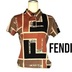 高級　FENDI フェンディポロシャツ　ズッカ柄　FFロゴ　総柄　44