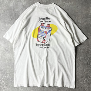 90s UPSTATE FARMS 両面 企業 ロゴ プリント 半袖 Tシャツ XXL / 90年代 オールド シングル ステッチ ホワイト 企業物 ミルク