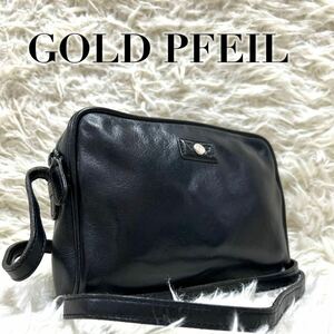 1円【希少品】GOLD PFEIL ゴールドファイル ショルダーバッグ クロスボディ 斜め掛け カメラ 肩掛け 黒 ブラック ロゴ金具 レザー 本革