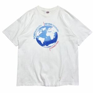 5千スタ【00s anvilボディ PORTSMOUTH SEVERODVINKS CONNECTION プリント Tシャツ L】地球 ビンテージ 古着 USA製 90s アート