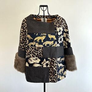 BEARDSLEY ビアズリー カットソー レオパード チェック キツネ 花柄 長袖 ファー付き S相当 トップス 15390