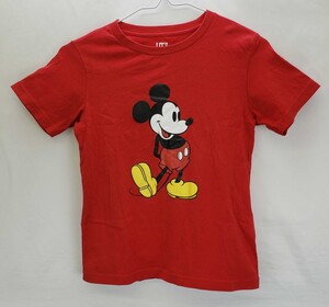 oc0063 △ 中古 ▲ ユニクロ UNIQLO Tシャツ １３０ 赤 レッド 黒 白 黄 ミッキー ディズニー キャラクター 男女兼用 綿１００% 半袖 夏 涼