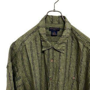 P19 GORDON CLOTHING XL アメリカ古着　半袖　ストライプ　柄シャツ　アロハシャツ　グリーン　リネン　レーヨン 混　メンズ