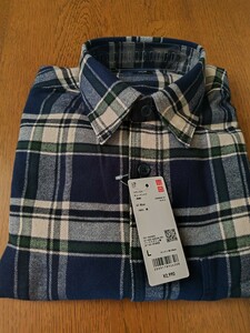 新品未使用タグ付 ユニクロ フランネル チェックシャツ 長袖 ブルー Lサイズ ゆうパック760円