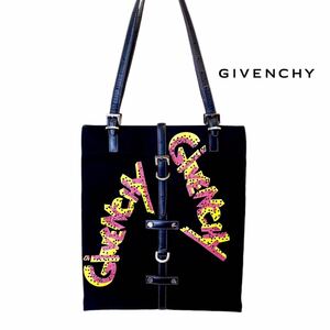 【本物保証】極美品◆GIVENCHY ジバンシィ◆スパンコール トートバッグ ロゴ キャンバス レザー肩掛けかばん 