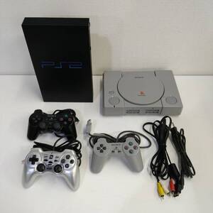 【動作品】PS 本体 SCPH-5500 ＋ PS2 本体 SCPH-30000 PlayStation 計2台セット 欠品有 封印シール剥がれ有 SONY ジャンク G241122-52