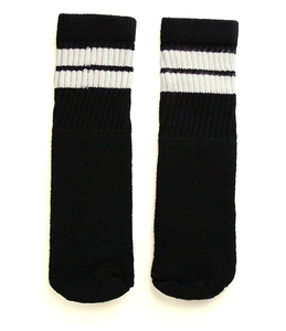 SkaterSocks ベビー キッズ 赤ちゃん 子供 ロングソックス 靴下 Kids Black tube socks with White stripes style 2 (10インチ)